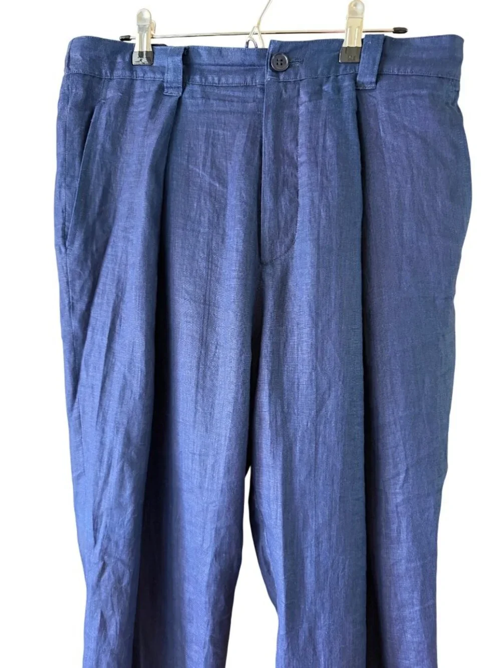 Blue Blue Japan Mens Pleated Cuffed Trousers Elasticized Size 32 Linen Casual
